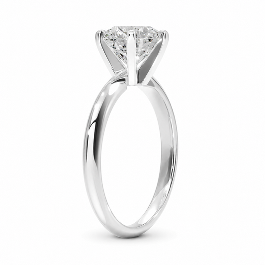 Classic Round Solitaire Diamond Engagement Ring, angled side view