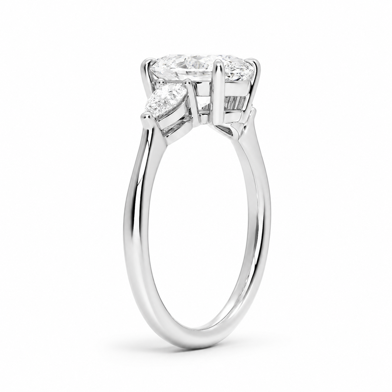 Three-Stone Diamond Engagement Ring, angled side view
