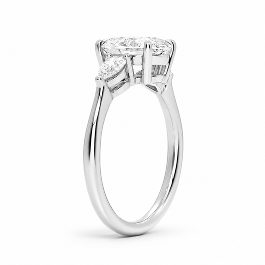 Three-Stone Diamond Engagement Ring, angled side view
