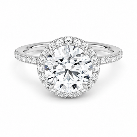 Pavé Diamond Band Halo Engagement Ring, front view