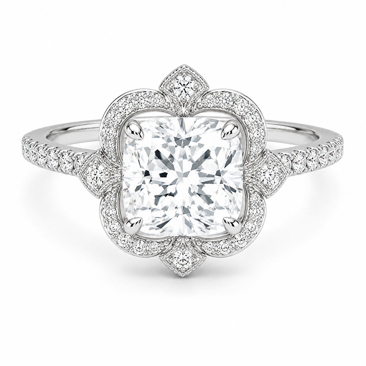 Aria Cushion Halo Diamond Engagement Ring, front view