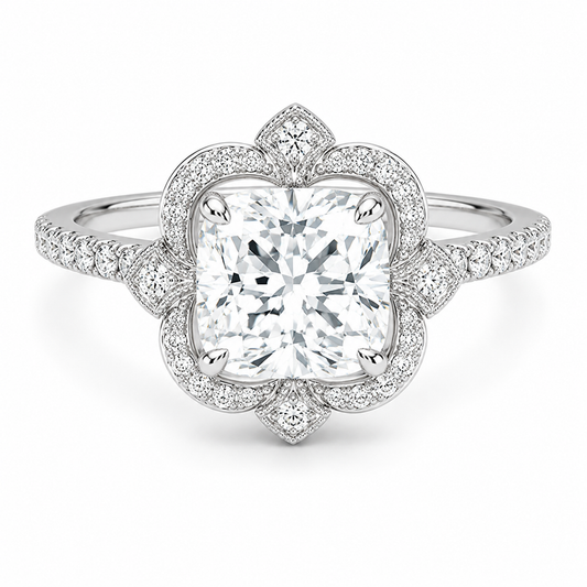 Aria Cushion Halo Diamond Engagement Ring, front view