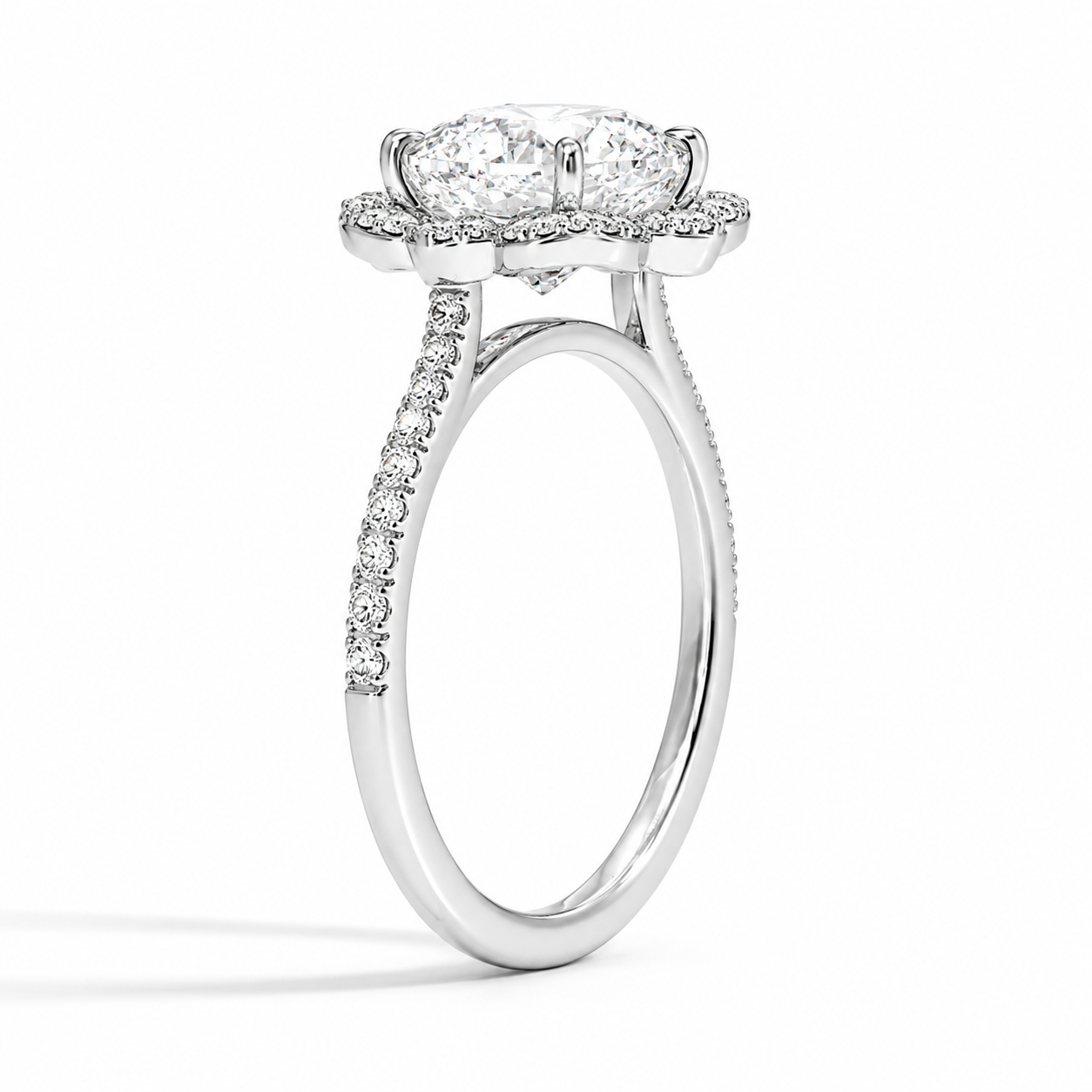 Aria Cushion Halo Diamond Engagement Ring, angled side view