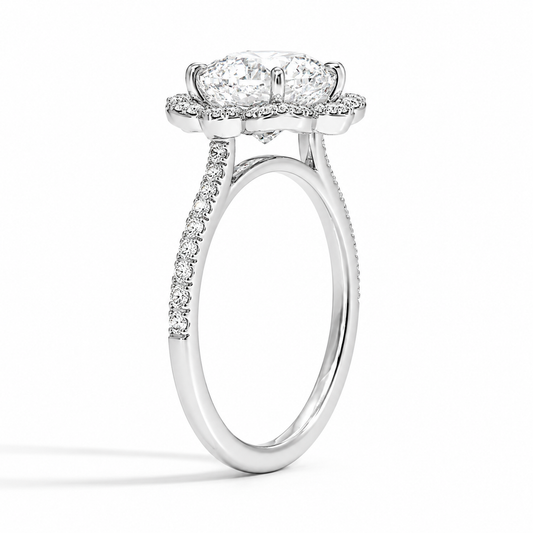 Aria Cushion Halo Diamond Engagement Ring, angled side view