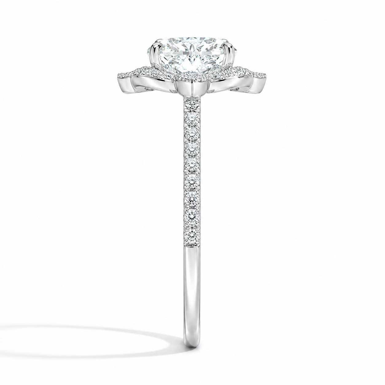 Aria Cushion Halo Diamond Engagement Ring, close-up detail