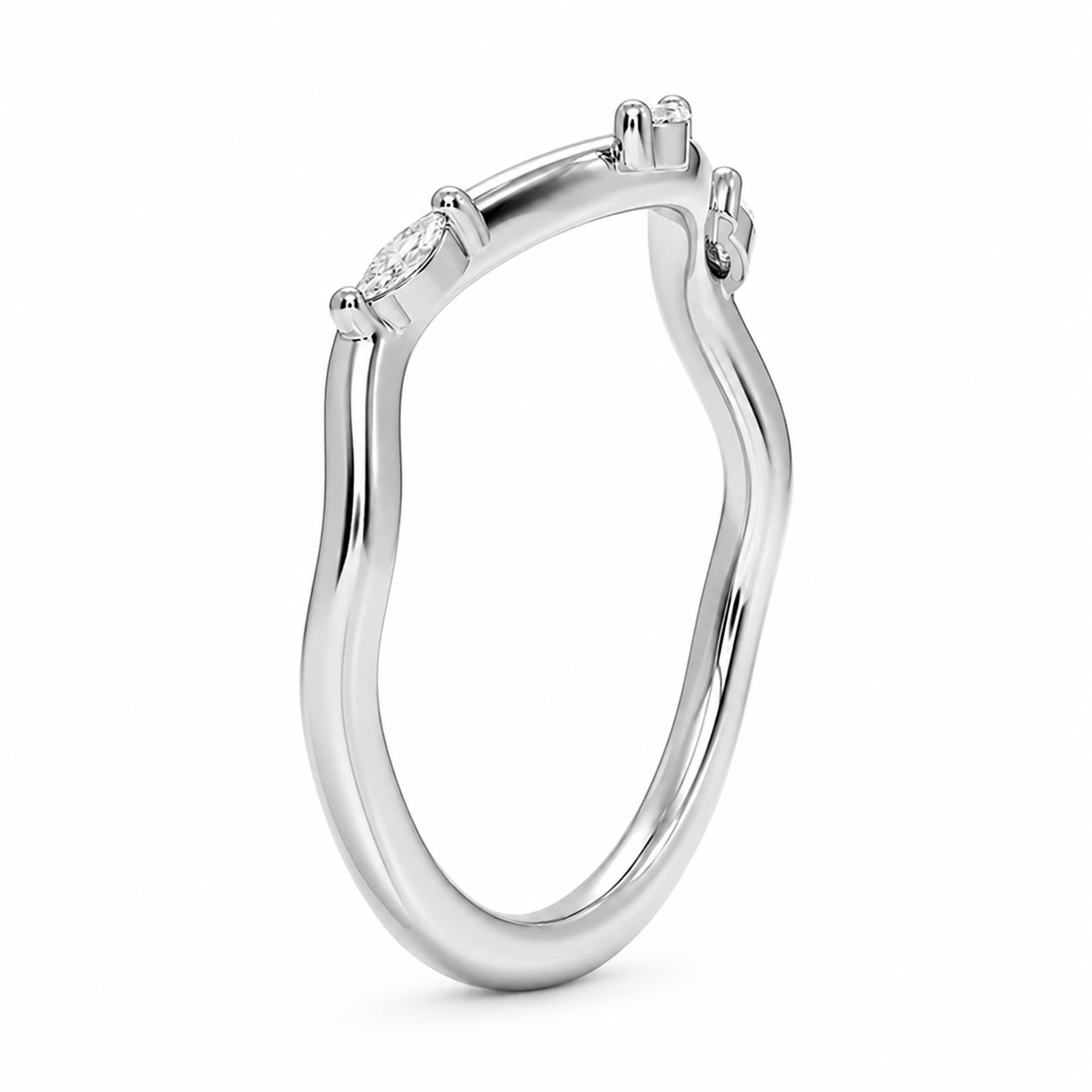 Wren Curved Contour Diamond Wedding Band, angled side view