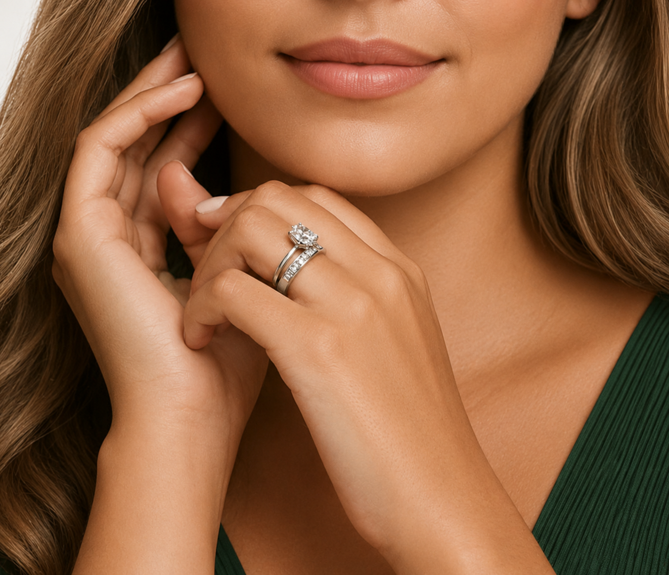 Elowen Wide Diamond Band Ring, close-up detail