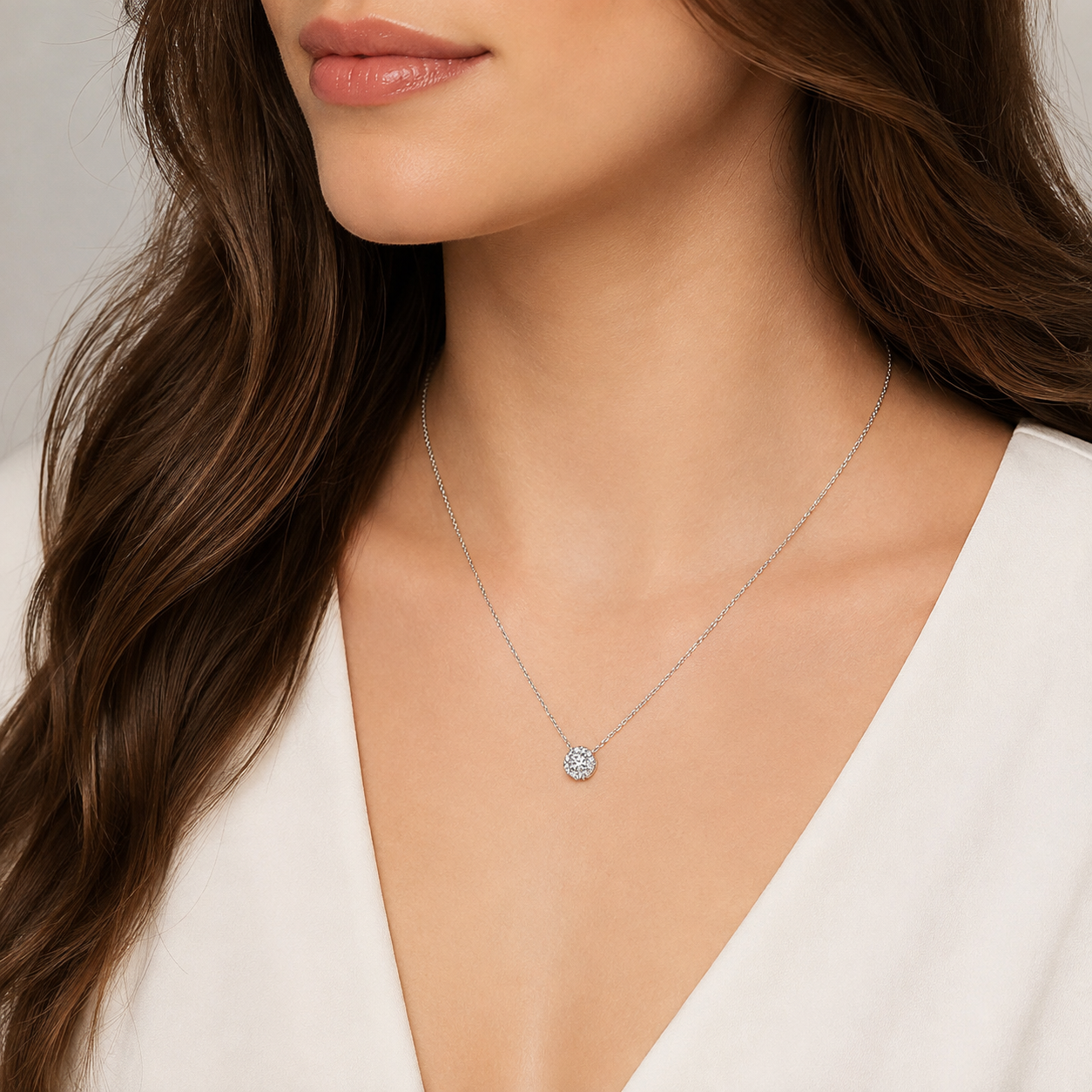 Diamond Halo Pendant, angled side view