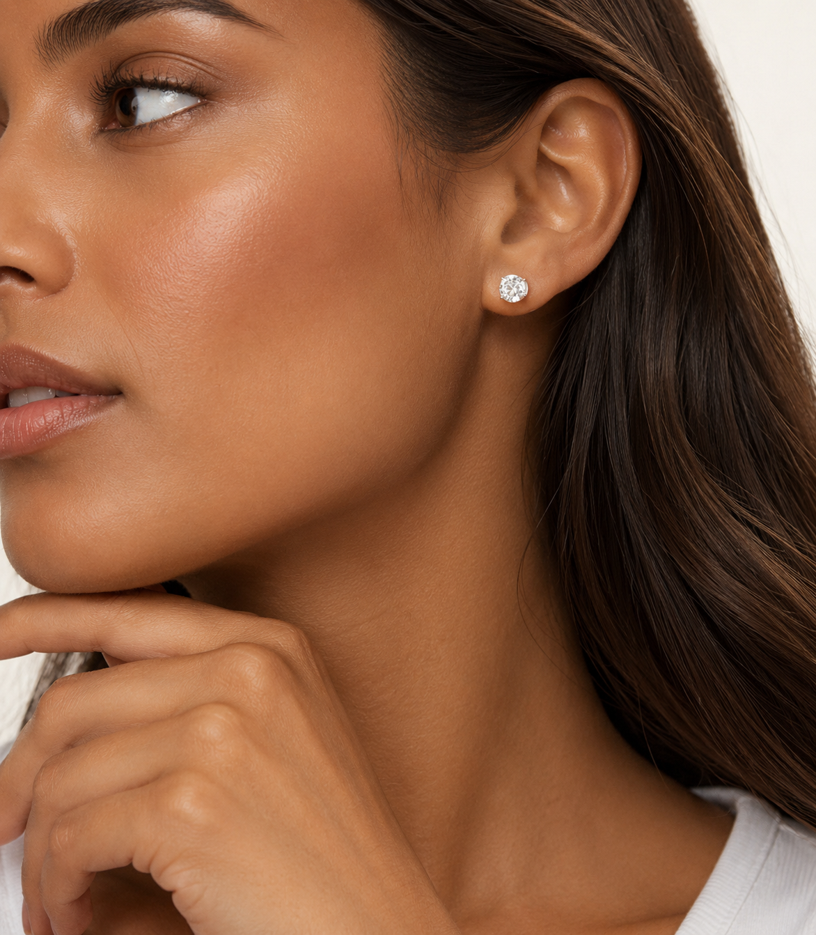 Classic Diamond Stud Earrings, close-up detail
