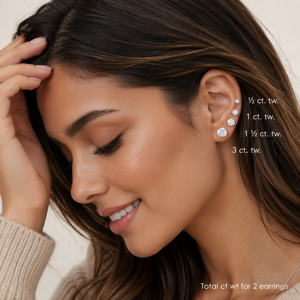 Classic Diamond Stud Earrings, alternate angle