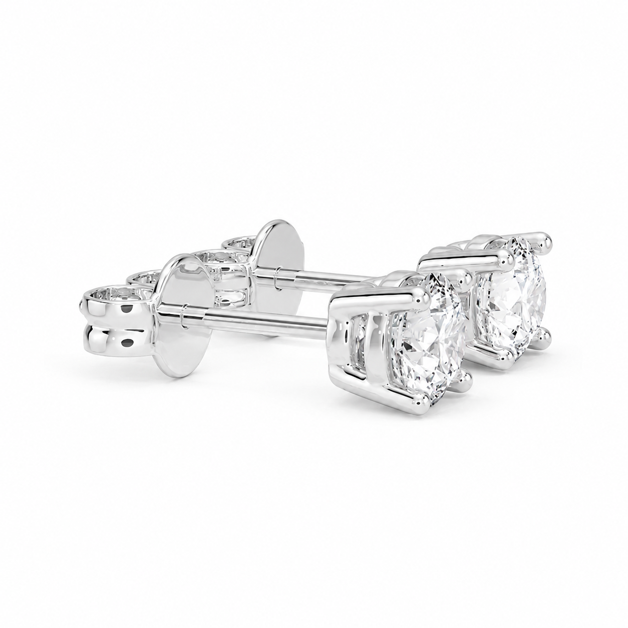 Classic Diamond Stud Earrings, angled side view