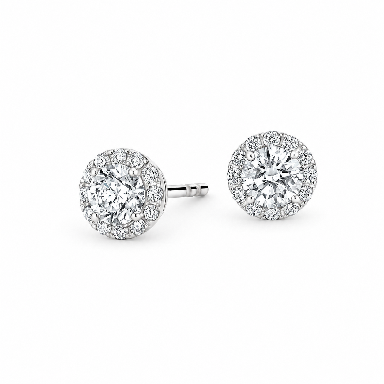 Diamond Halo Stud Earrings, front view