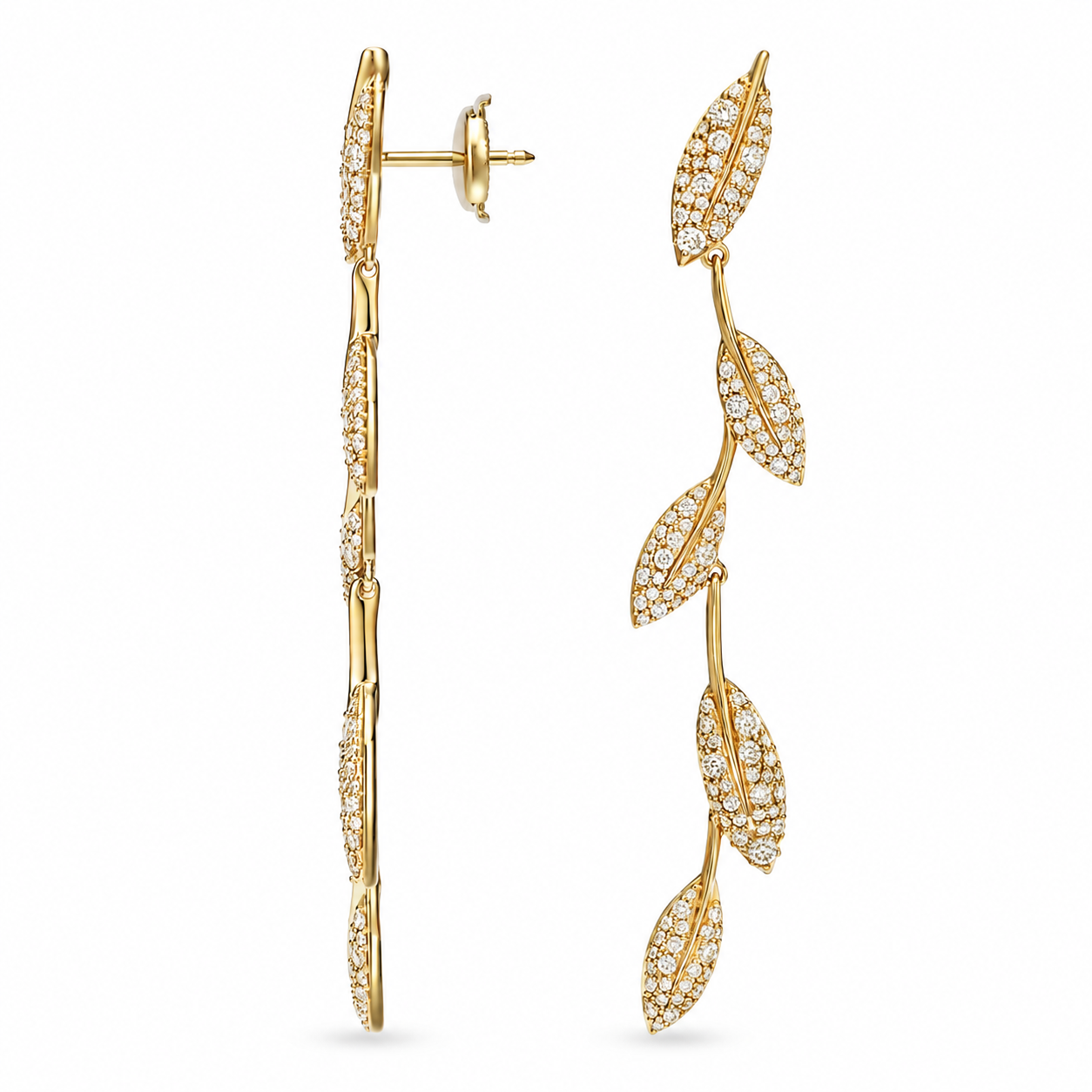 Olive branch pavé duster earrings, side angle
