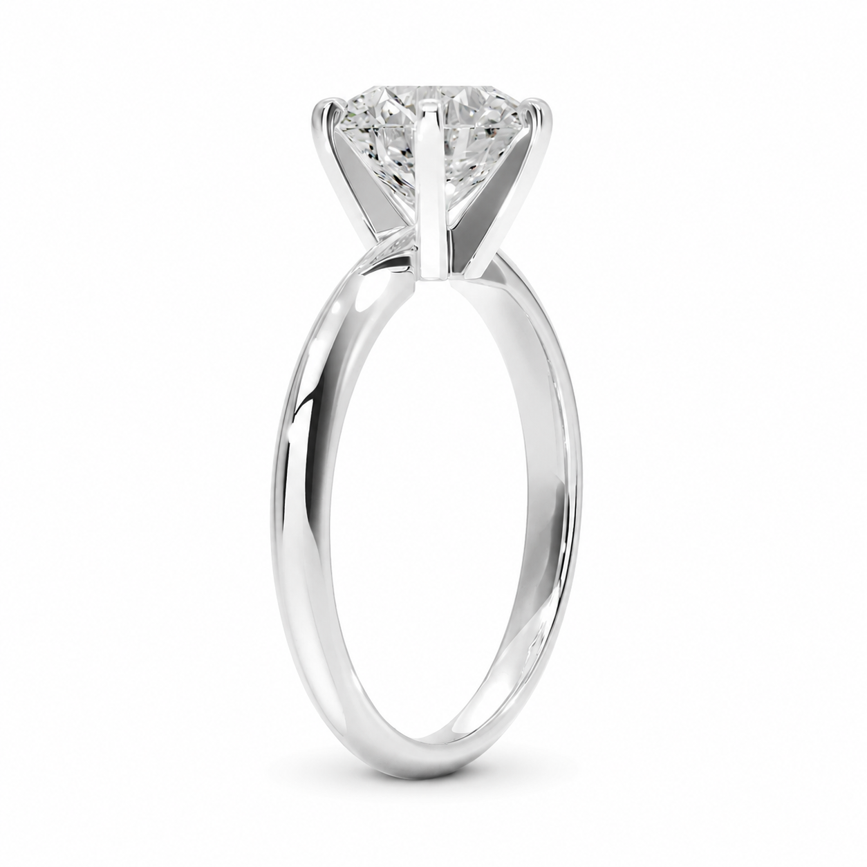 Classic Round Solitaire Diamond Engagement Ring, angled side view