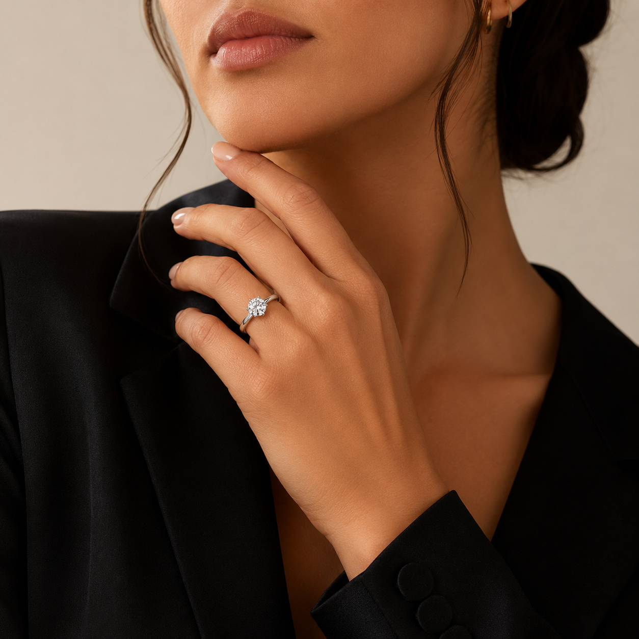 Classic Round Solitaire Diamond Engagement Ring, alternate angle
