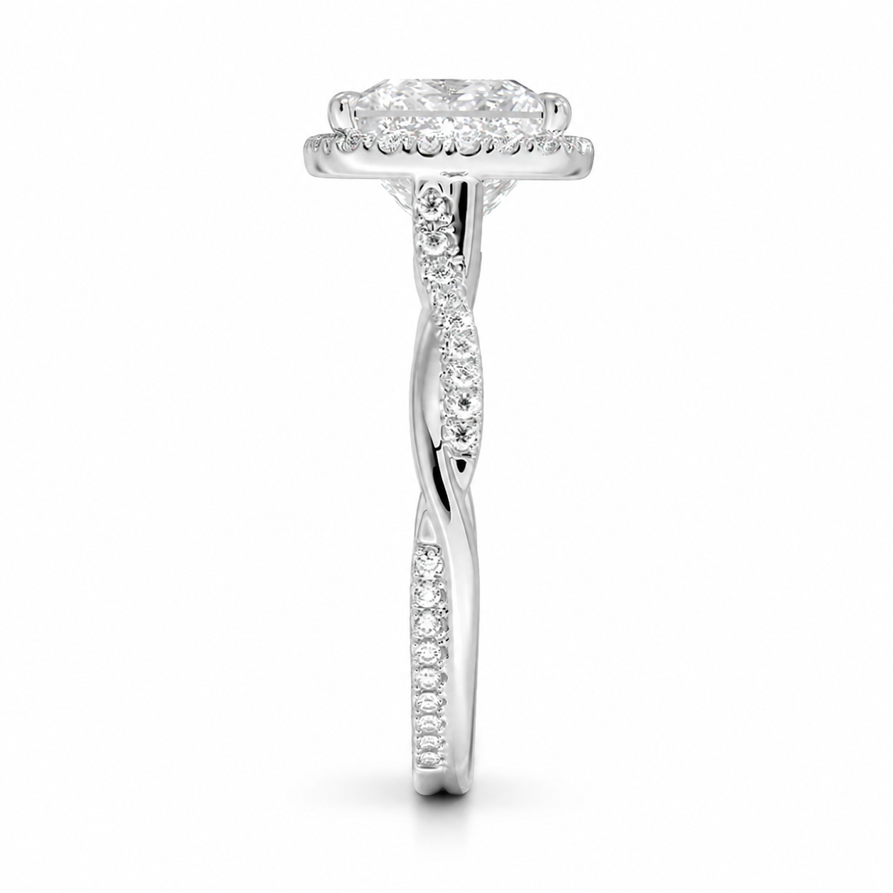 Petite Halo Diamond Engagement Ring, close-up detail