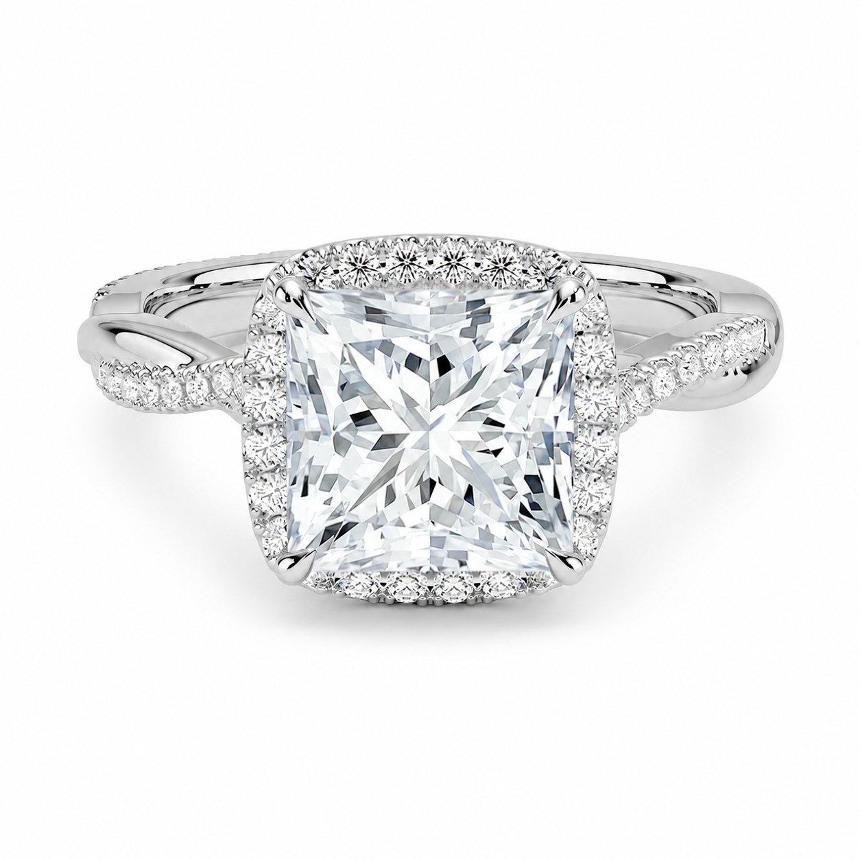 Petite Halo Diamond Engagement Ring, front view