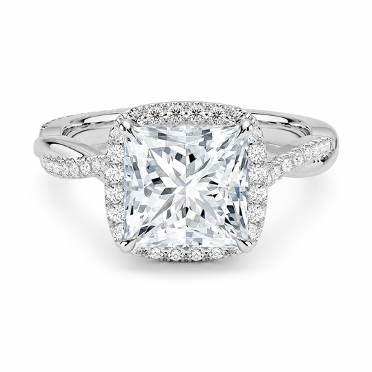 Petite Halo Diamond Engagement Ring, front view