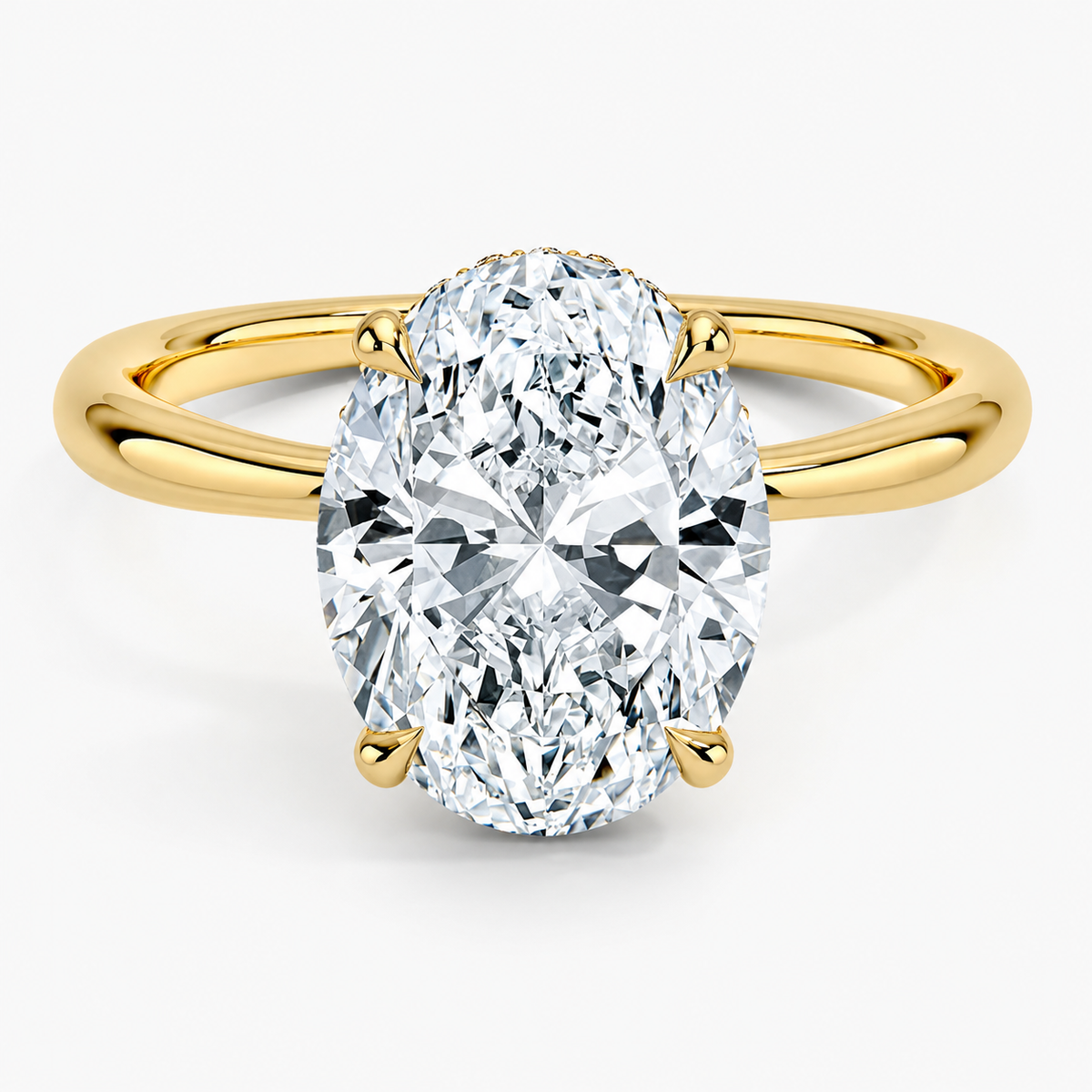 Hidden halo engagement ring in 14K/18K yellow gold, front view