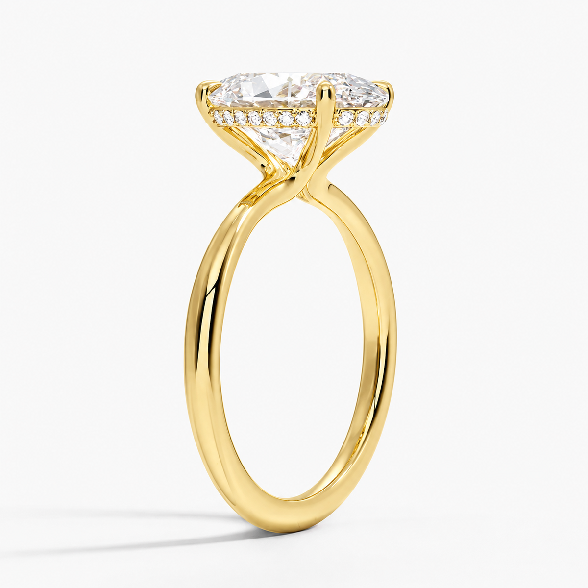 Hidden halo engagement ring in 14K/18K yellow gold, side profile
