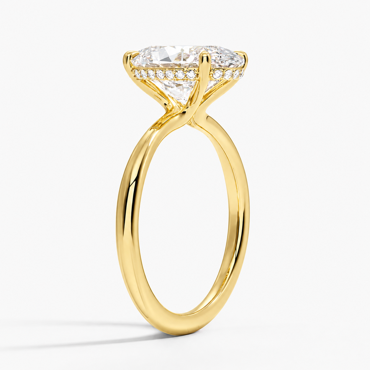 Hidden halo engagement ring in 14K/18K yellow gold, side profile