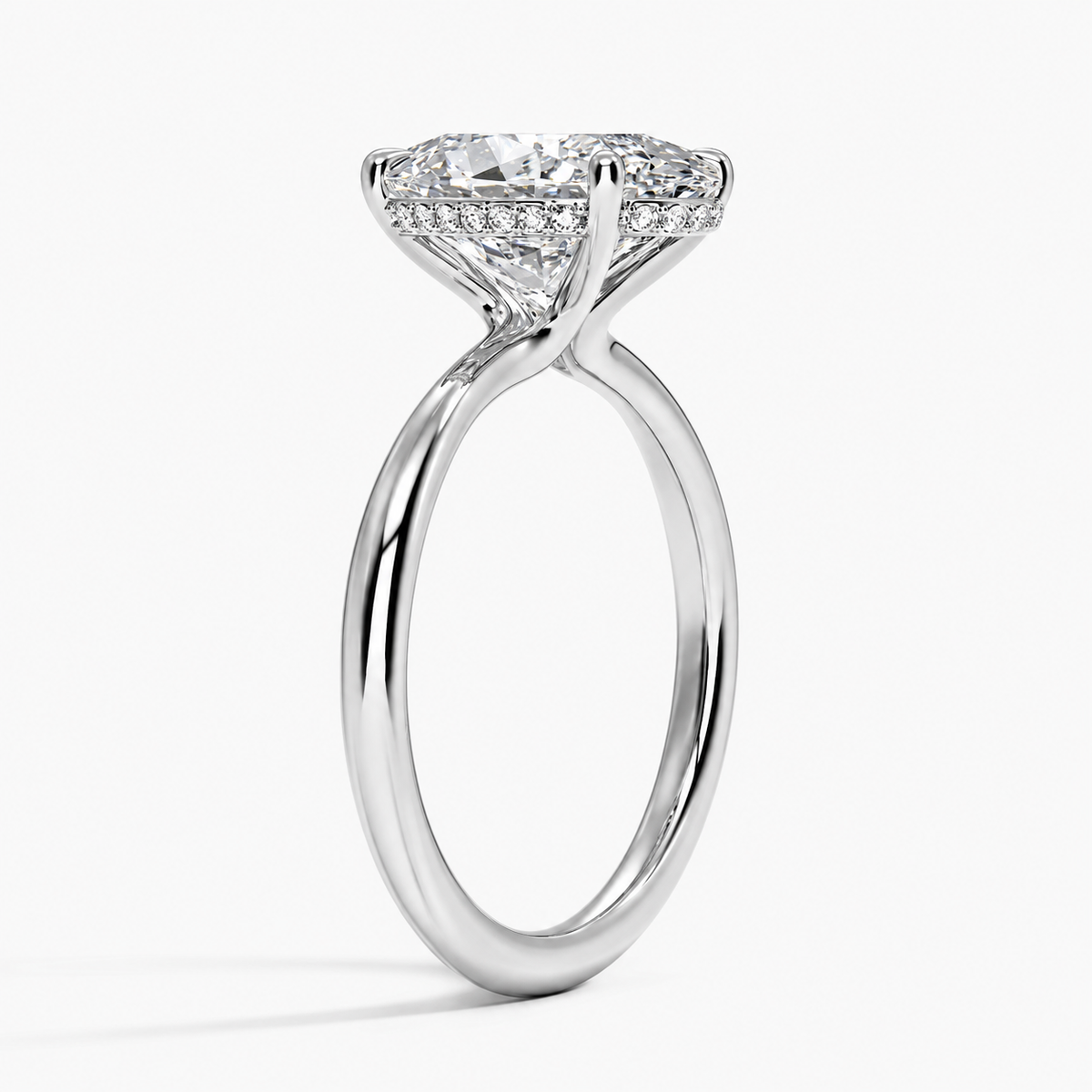 Hidden halo engagement ring in 14K/18K white gold, side profile