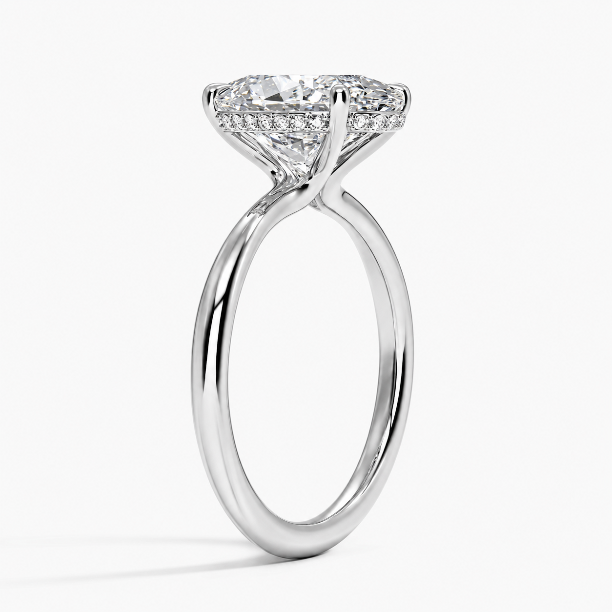 Hidden halo engagement ring in 14K/18K white gold, side profile