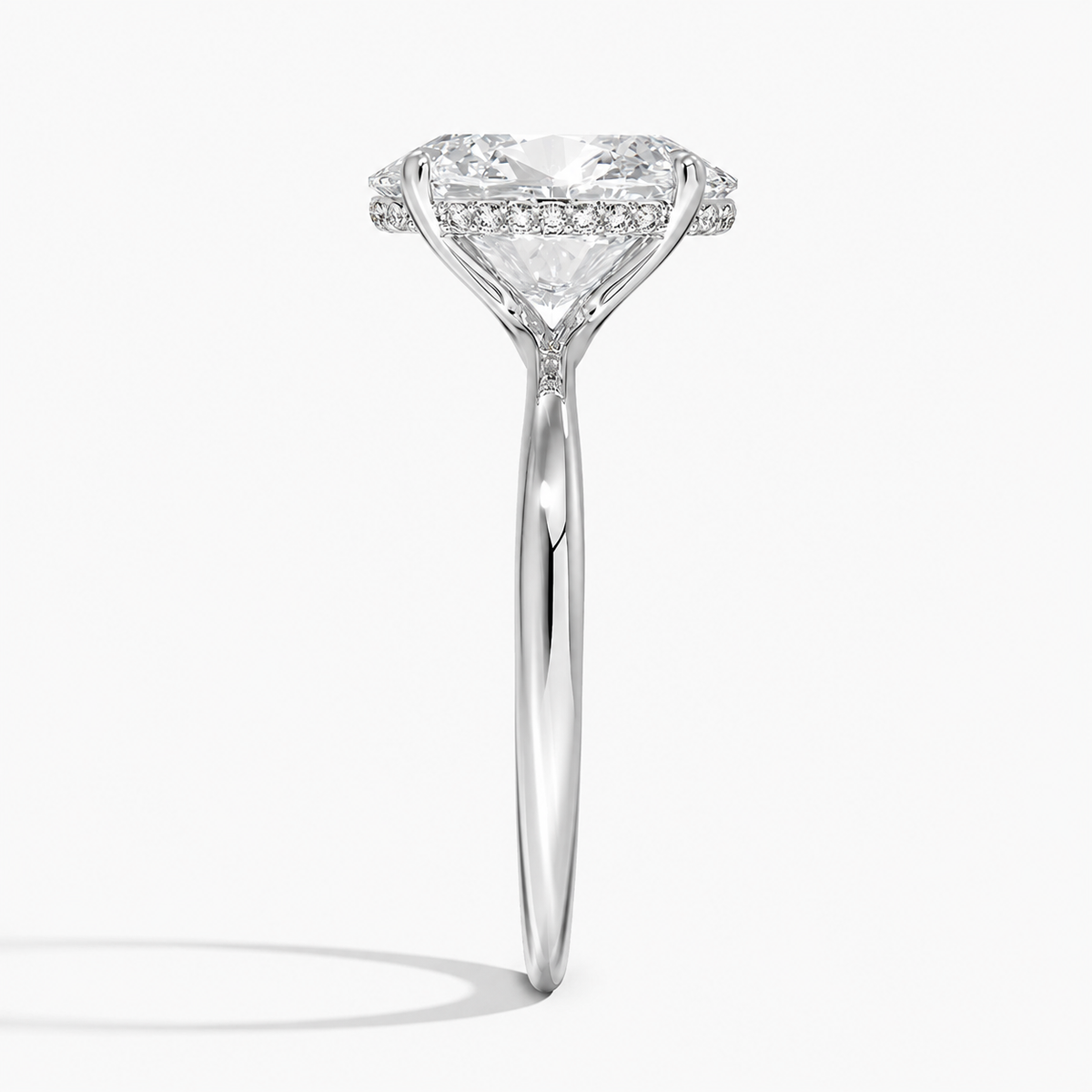 Hidden halo engagement ring in 14K/18K white gold, close-up detail